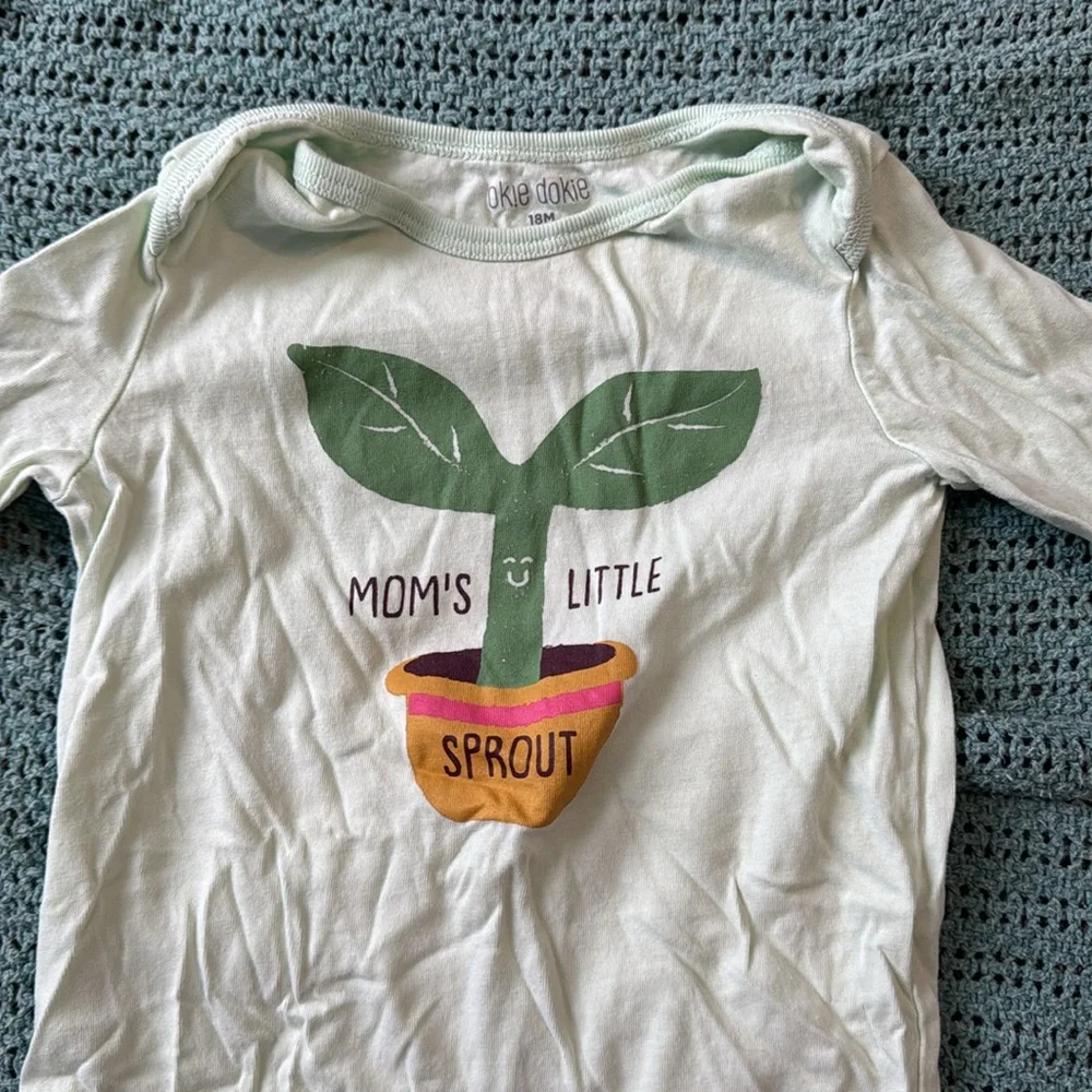 2/$10 18 Month Mom's Little Sprout Green Top and Blue Jeans Set
